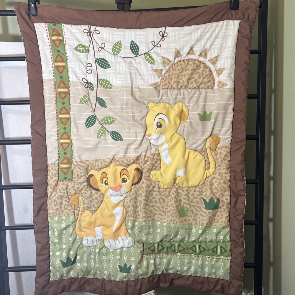 Vintage Disney Baby Lion King Crib Comforter Blanket Simba Nala 42"‎ X 31"